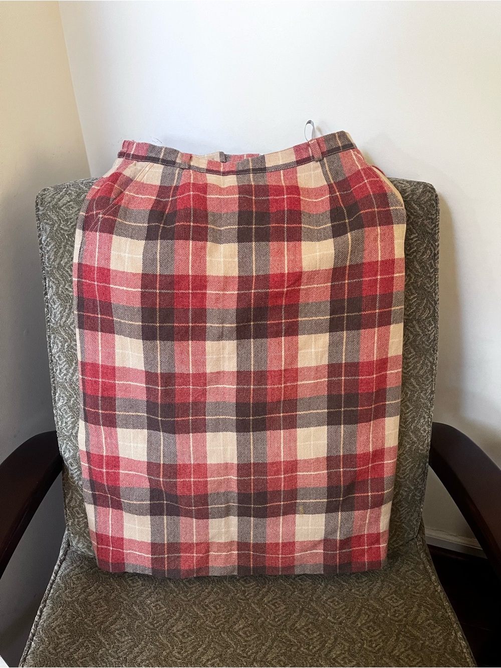 Plaid Red and Cream Pencil Skirt